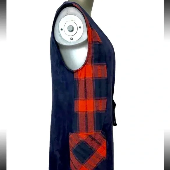 BCBGenerstion Buffalo Plaid Vest Duster Womens M Sleeveless Red Blue Western - Picture 5 of 10